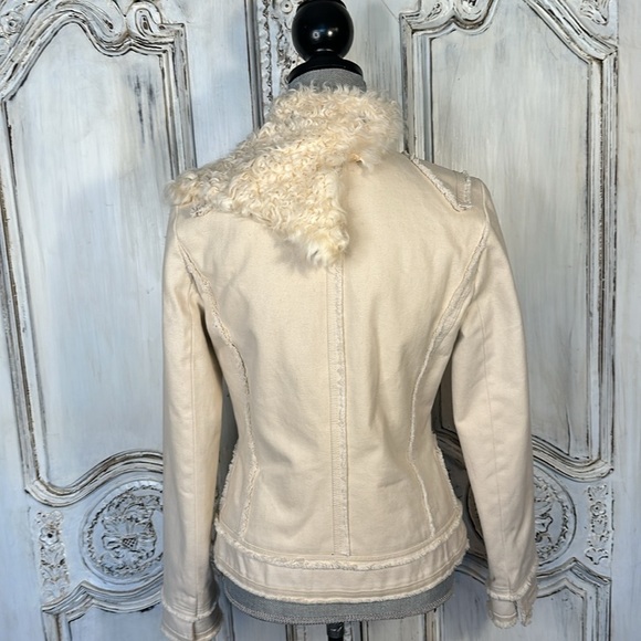 Donna Sui Milano Italy Raw Details Asymmetrical Authentic Fur Collar Jacket S/8 - Picture 8 of 15